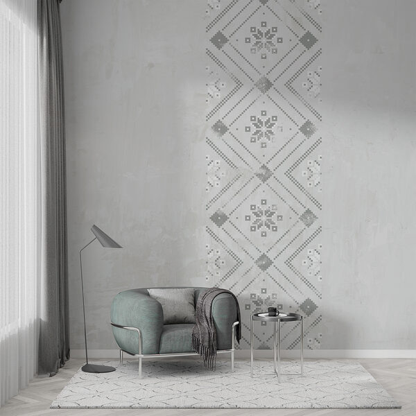 Grey and white pattern on a white surface