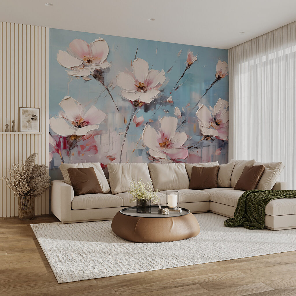 Painting of flowers on a blue background