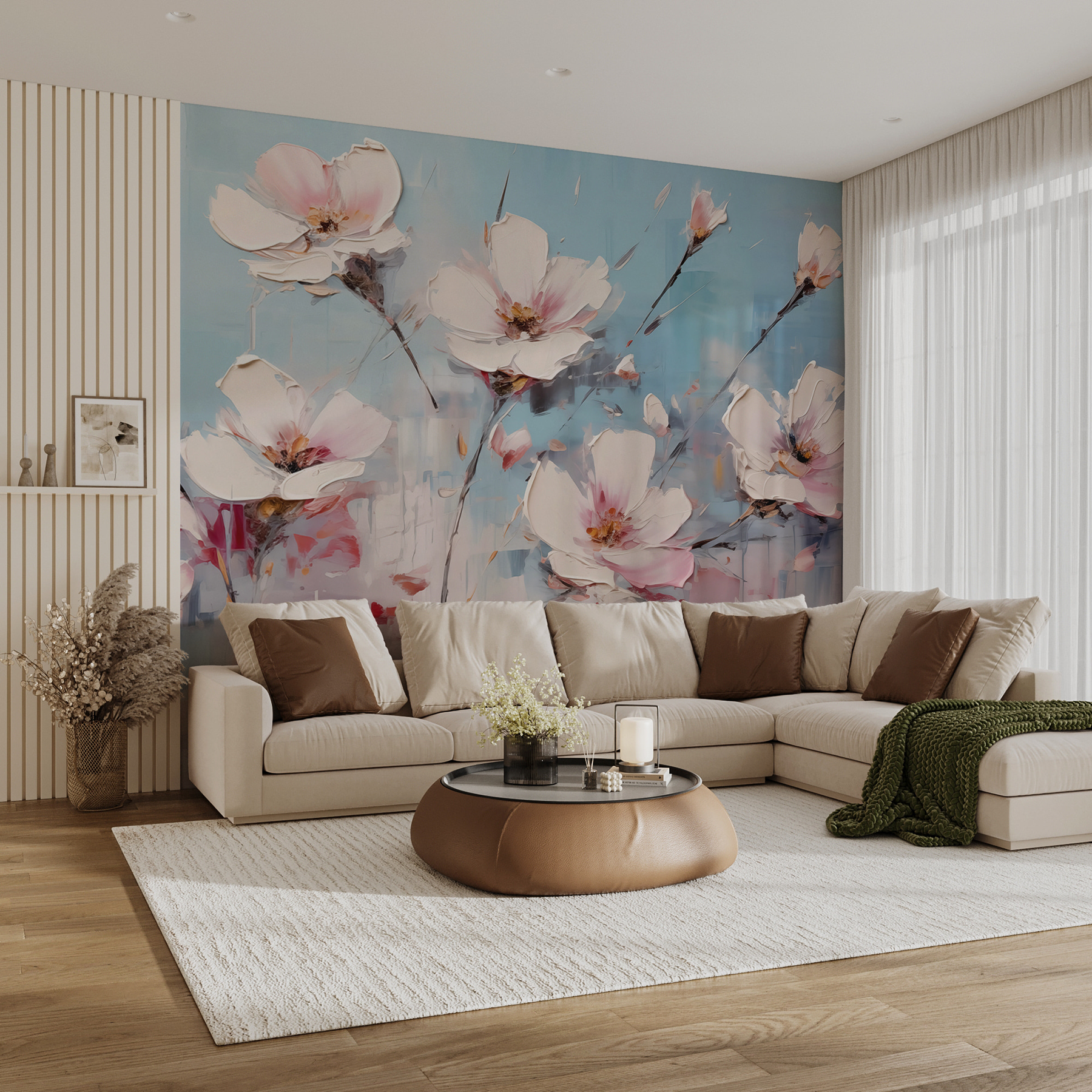 Painting of flowers on a blue background