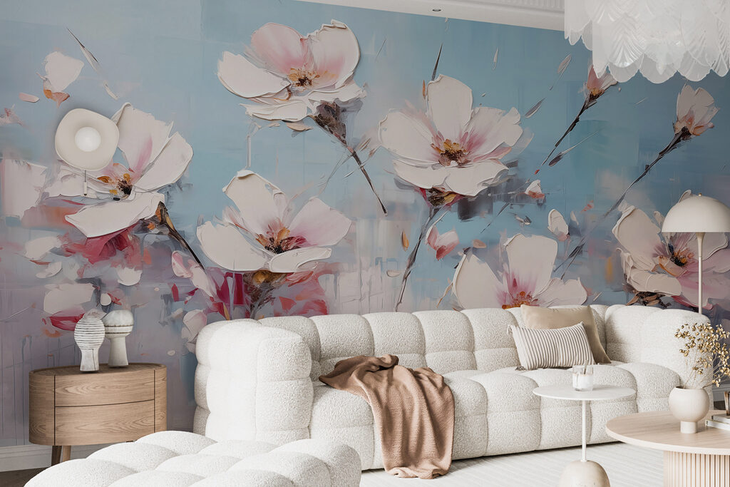 Painting of flowers on a blue background