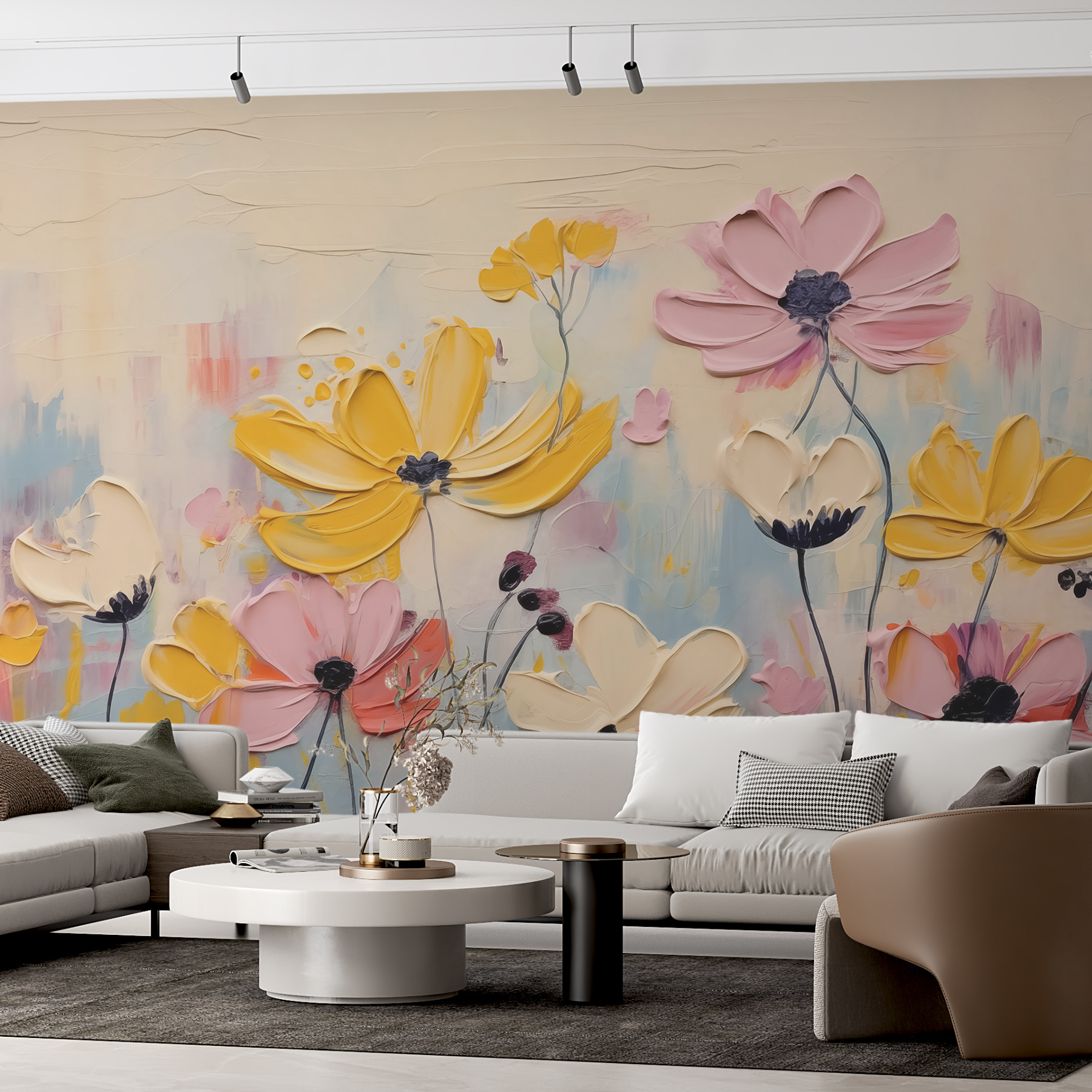 Painting of flowers on a white surface