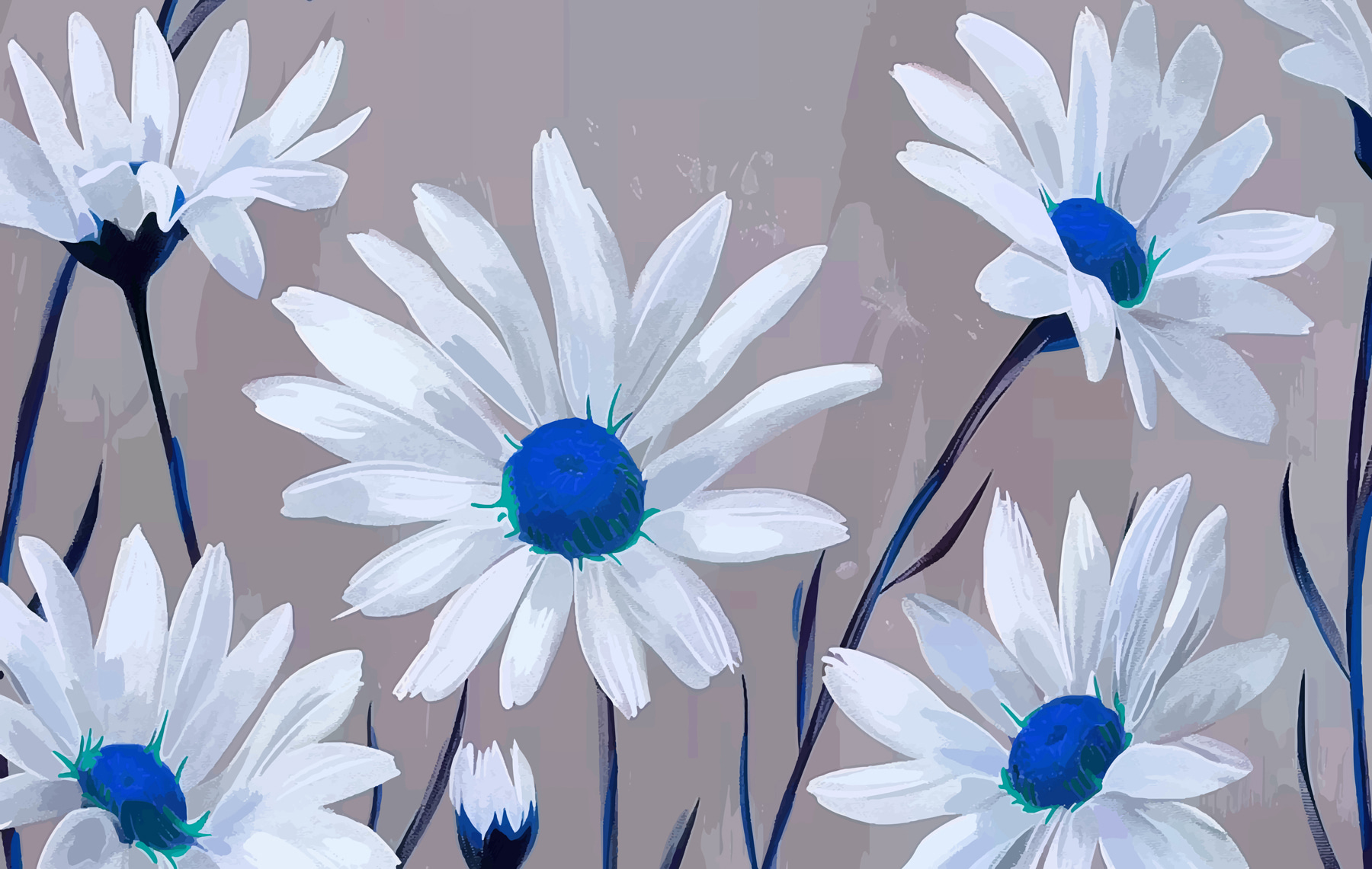 Group of white flowers with blue center Group of white flowers with blue center