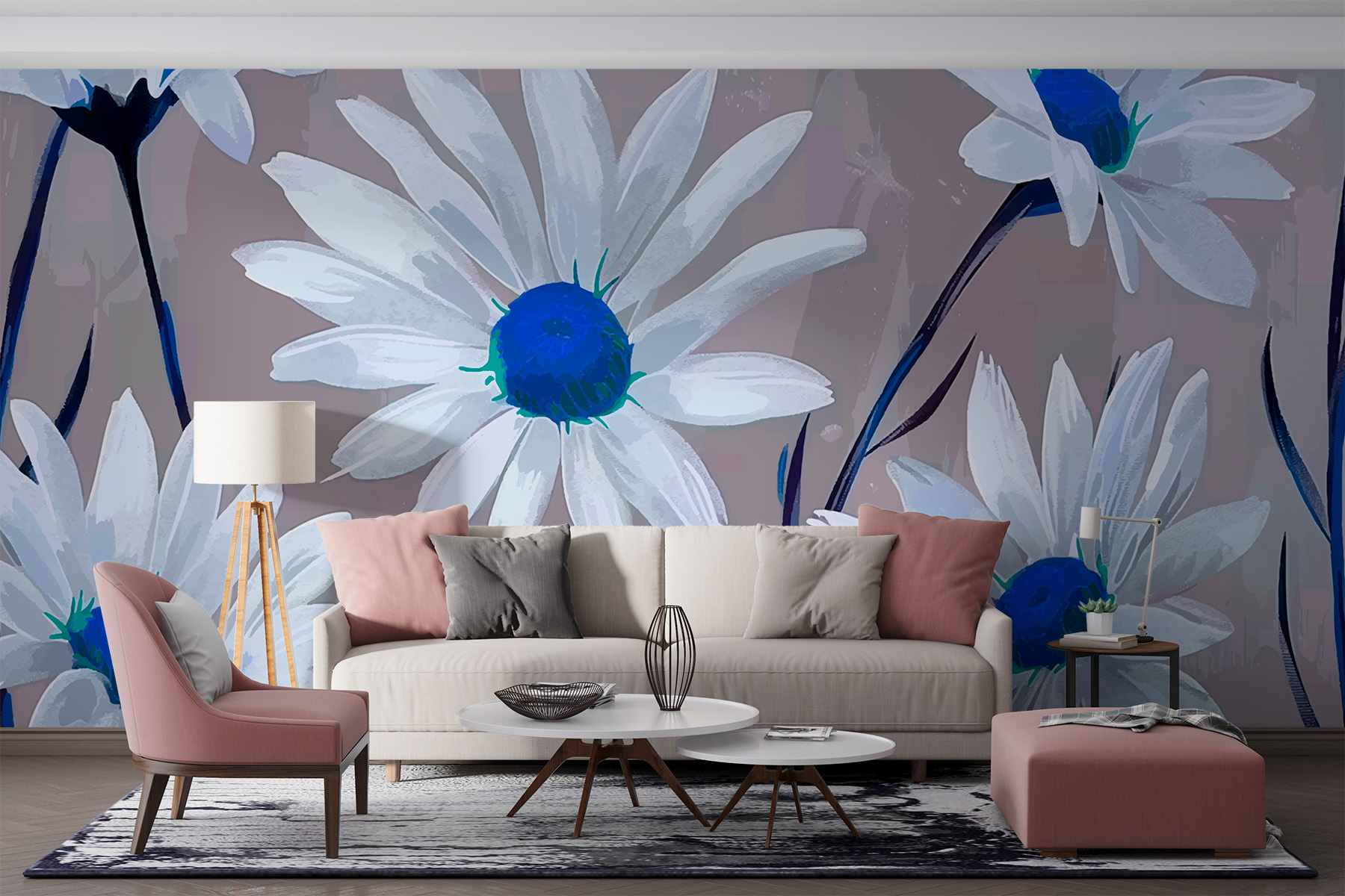 Group of white flowers with blue center