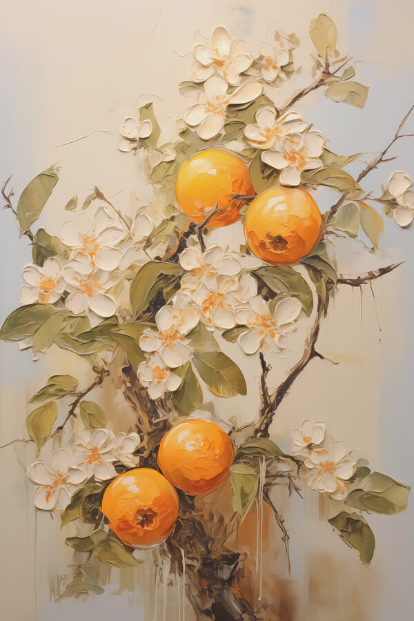 Painting of oranges and flowers Painting of oranges and flowers