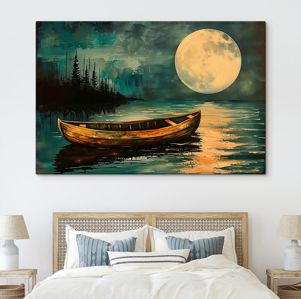 Boat in the water with a full moon in the background Boat in the water with a full moon in the background