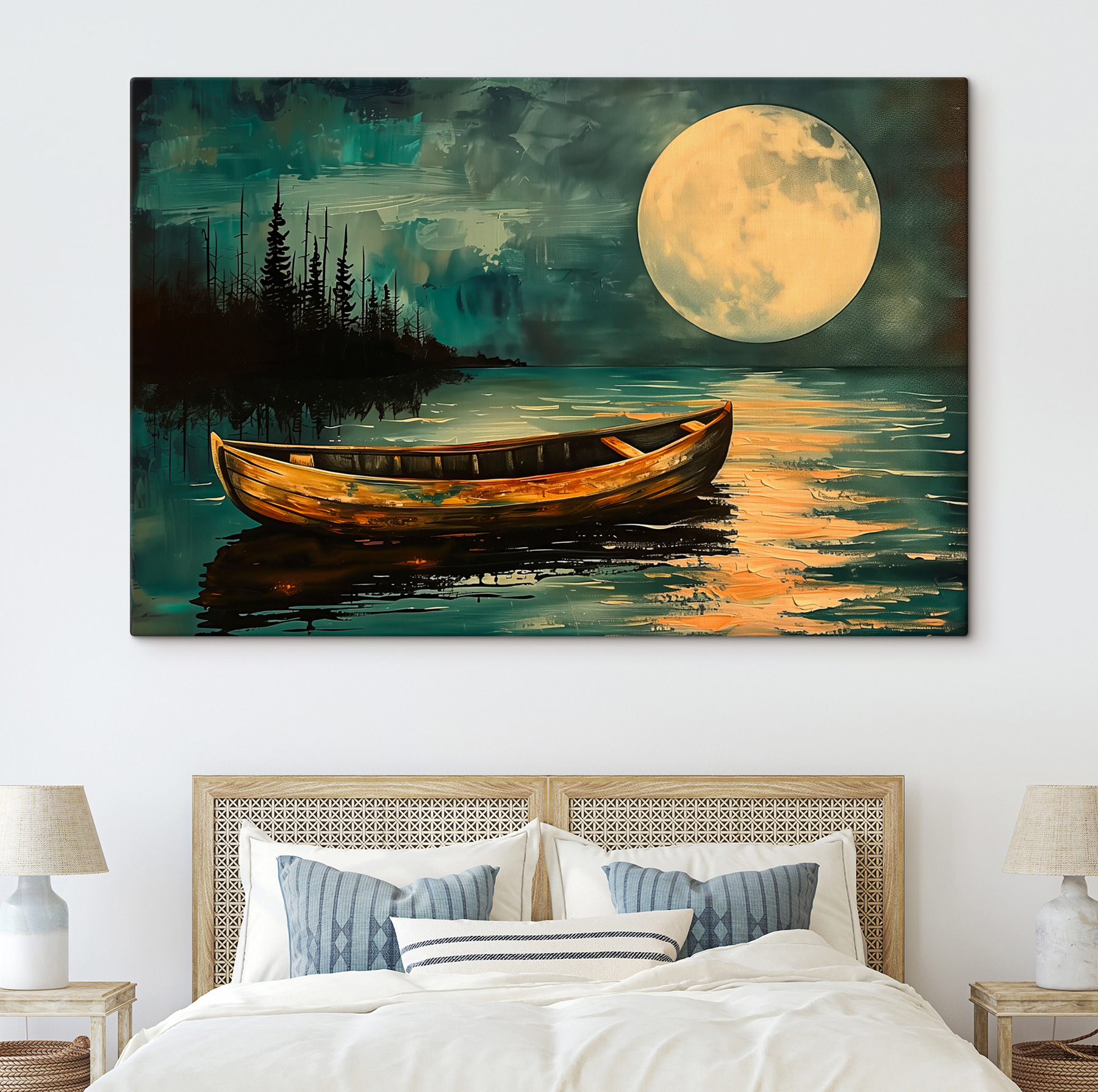 Boat in the water with a full moon in the background Boat in the water with a full moon in the background