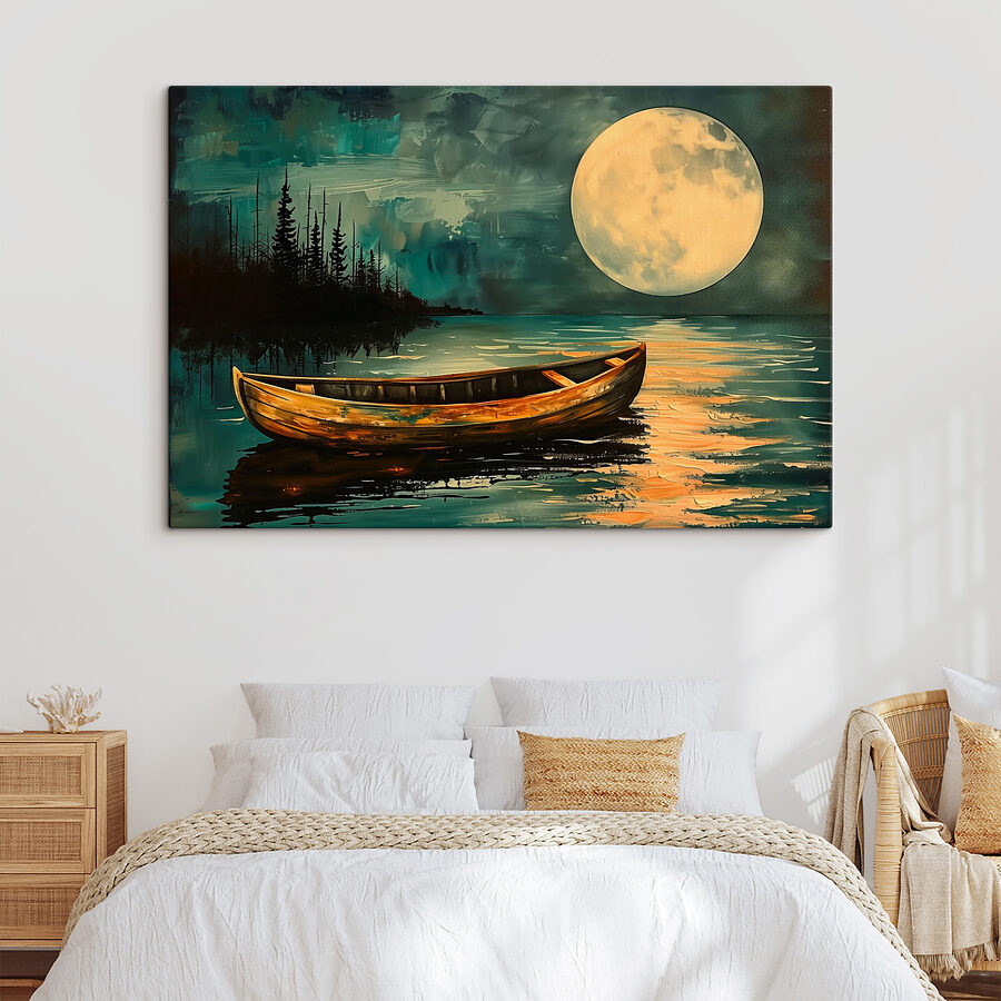 Boat in the water with a full moon in the background Boat in the water with a full moon in the background