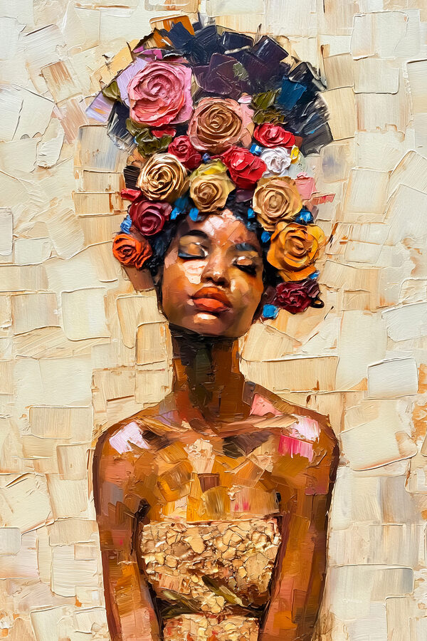 Painting of a woman with flowers on her head Painting of a woman with flowers on her head