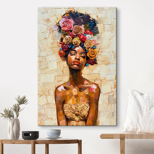 Painting of a woman with flowers on her head Painting of a woman with flowers on her head