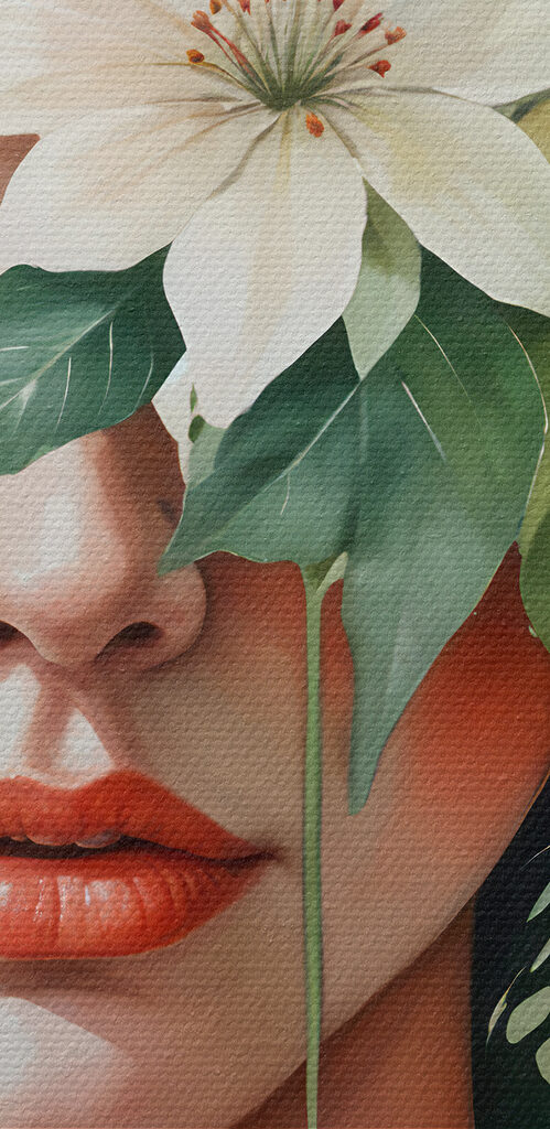 Woman with flowers around her face Woman with flowers around her face