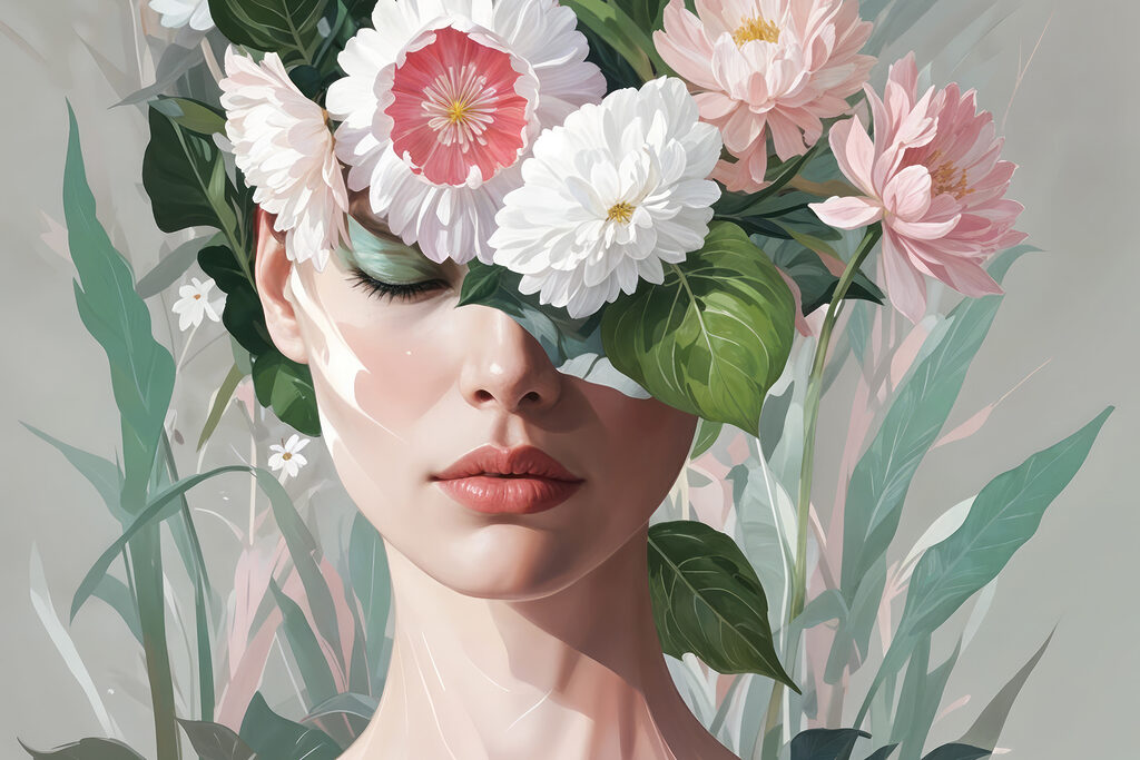 Woman with flowers on her head