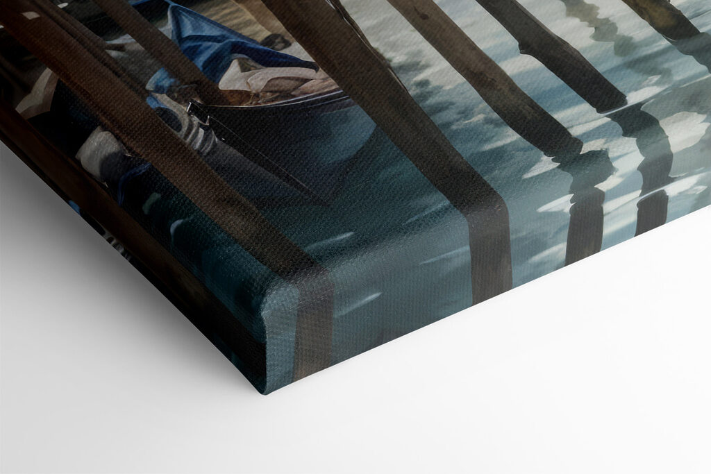 Group of gondolas in a body of water with a large building in the background