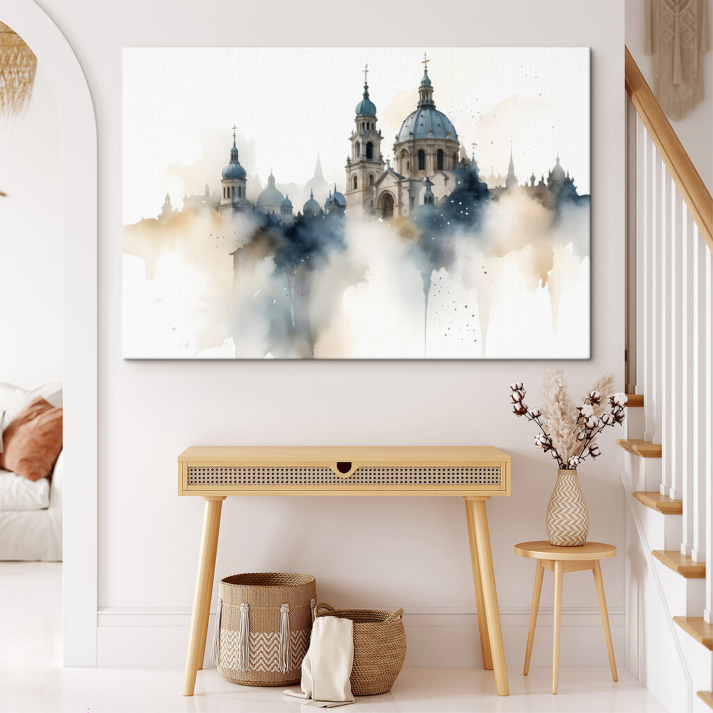 Building with domes and a white sky