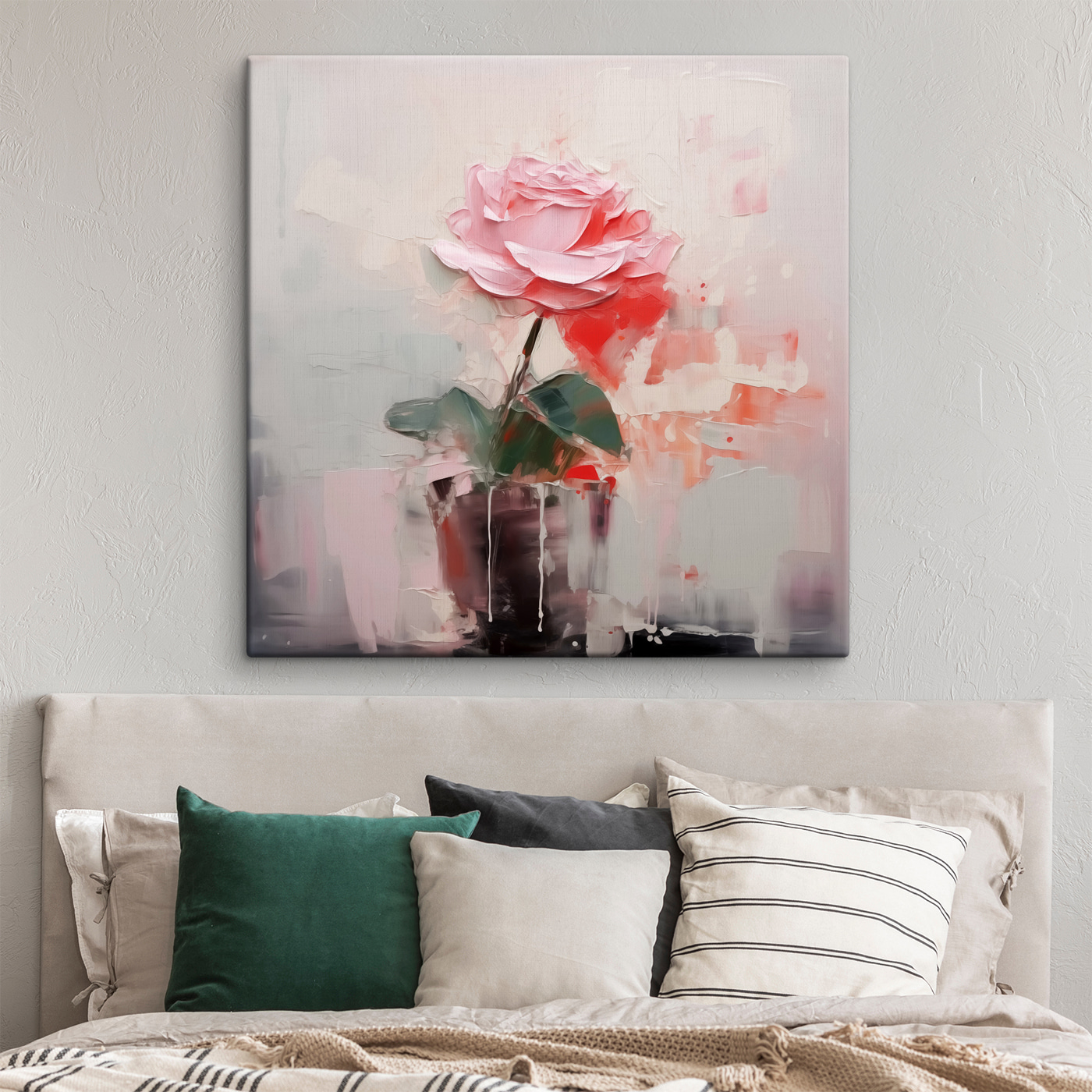 Painting of a pink rose in a pot Painting of a pink rose in a pot