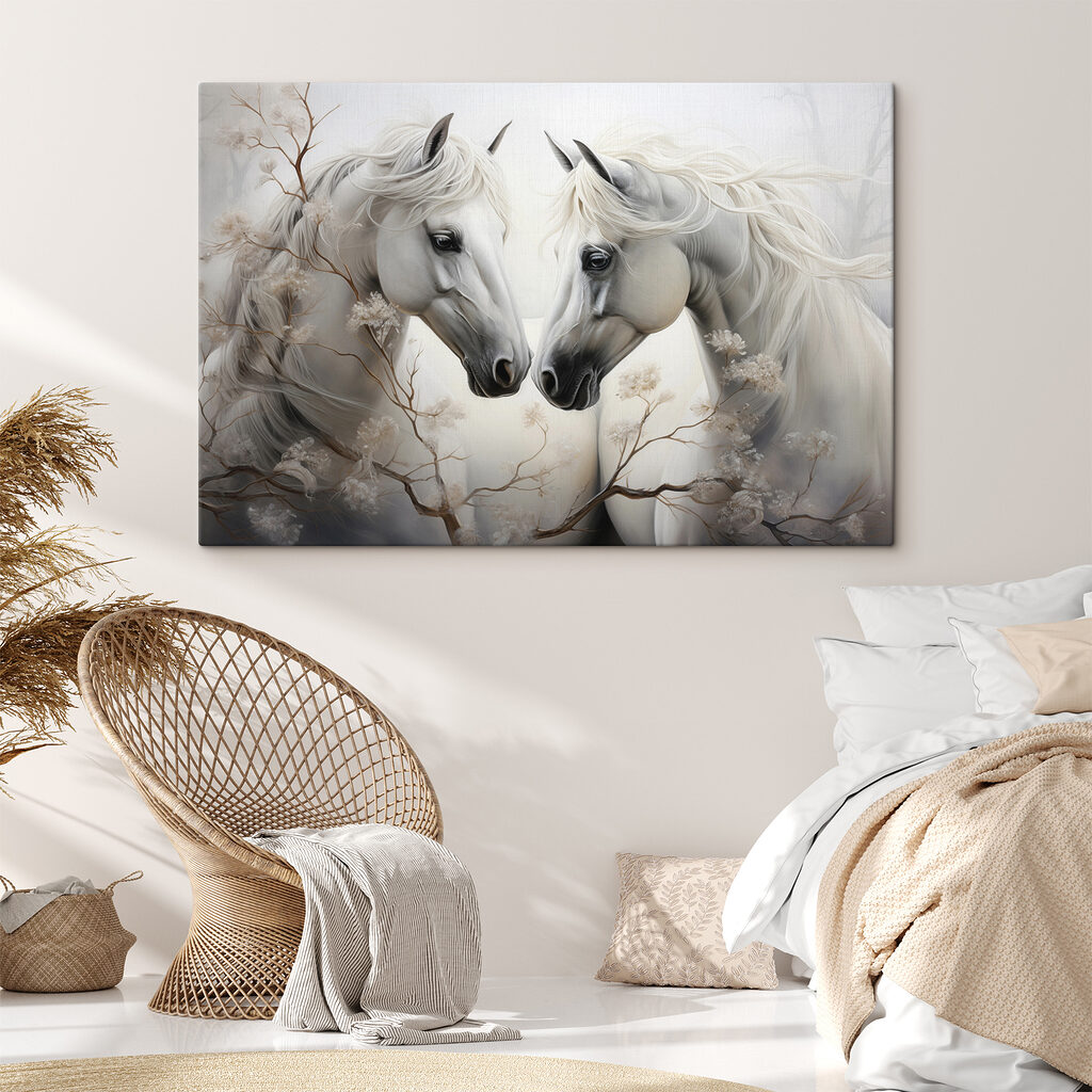 Two white horses with long manes