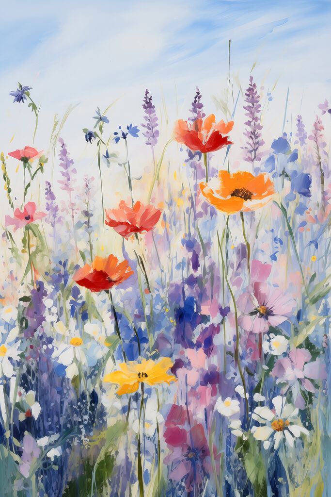 Painting of flowers in a field