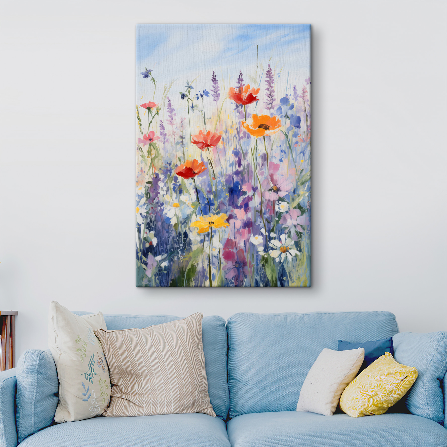 Painting of flowers in a field