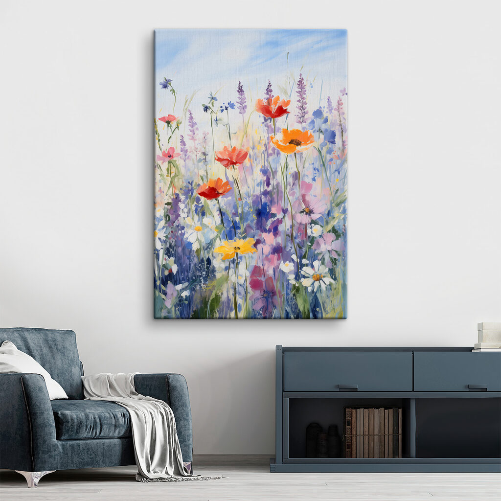Painting of flowers in a field