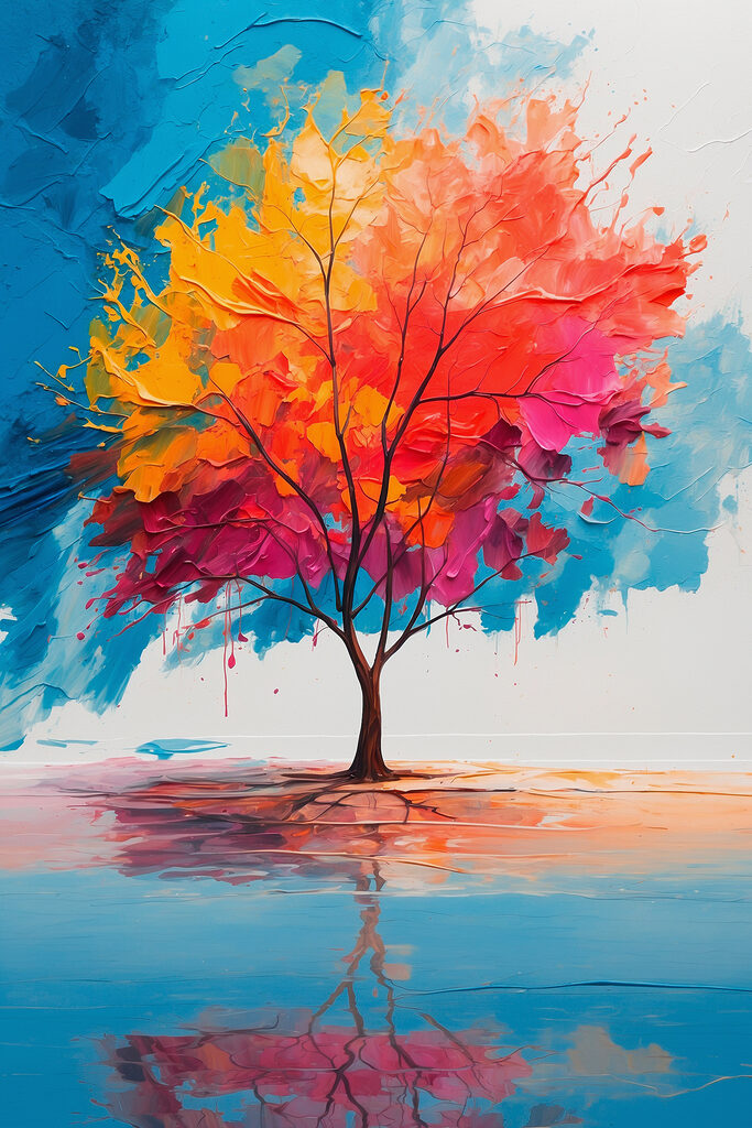 Painting of a colorful tree