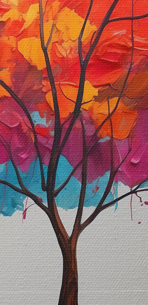 Painting of a colorful tree