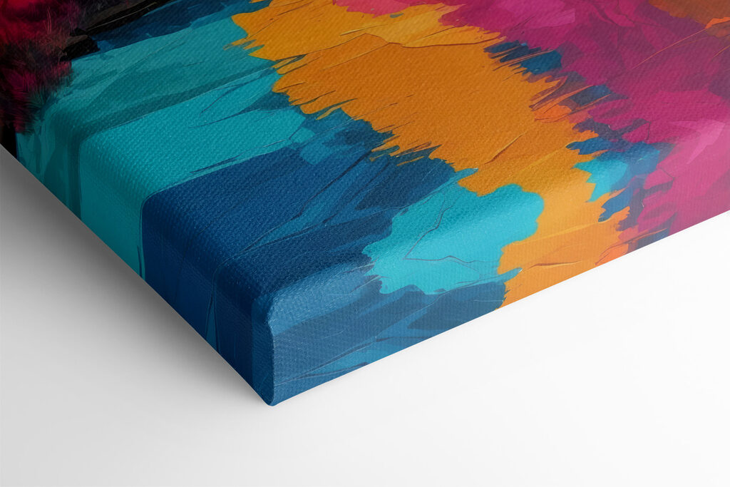 Painting of a river running through a field of colorful trees Painting of a river running through a field of colorful trees