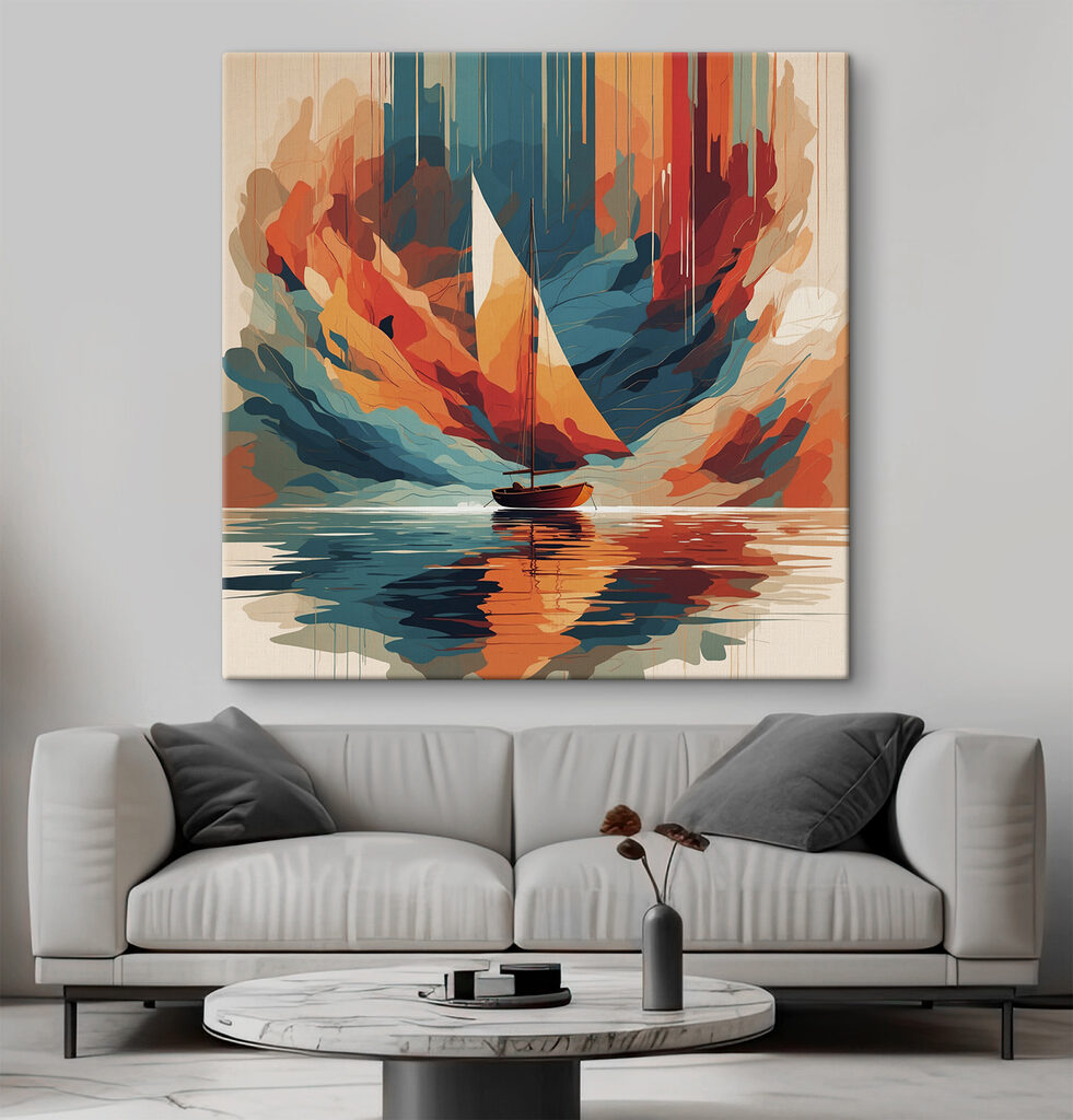 Sailboat on water with colorful clouds