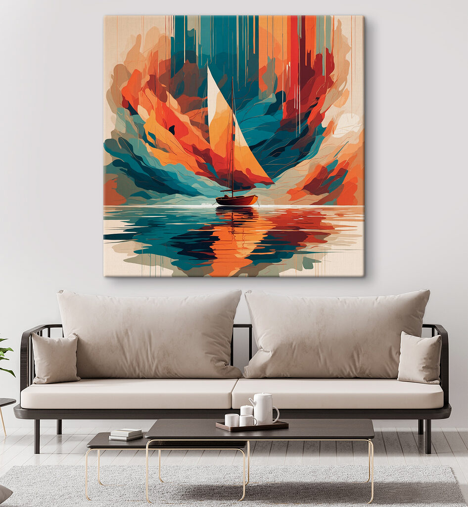 Sailboat on water with colorful clouds