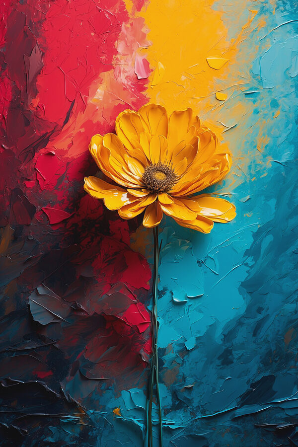 Yellow flower on a blue and red background Yellow flower on a blue and red background