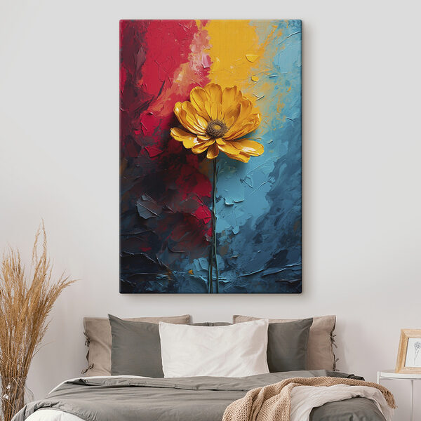 Yellow flower on a blue and red background Yellow flower on a blue and red background
