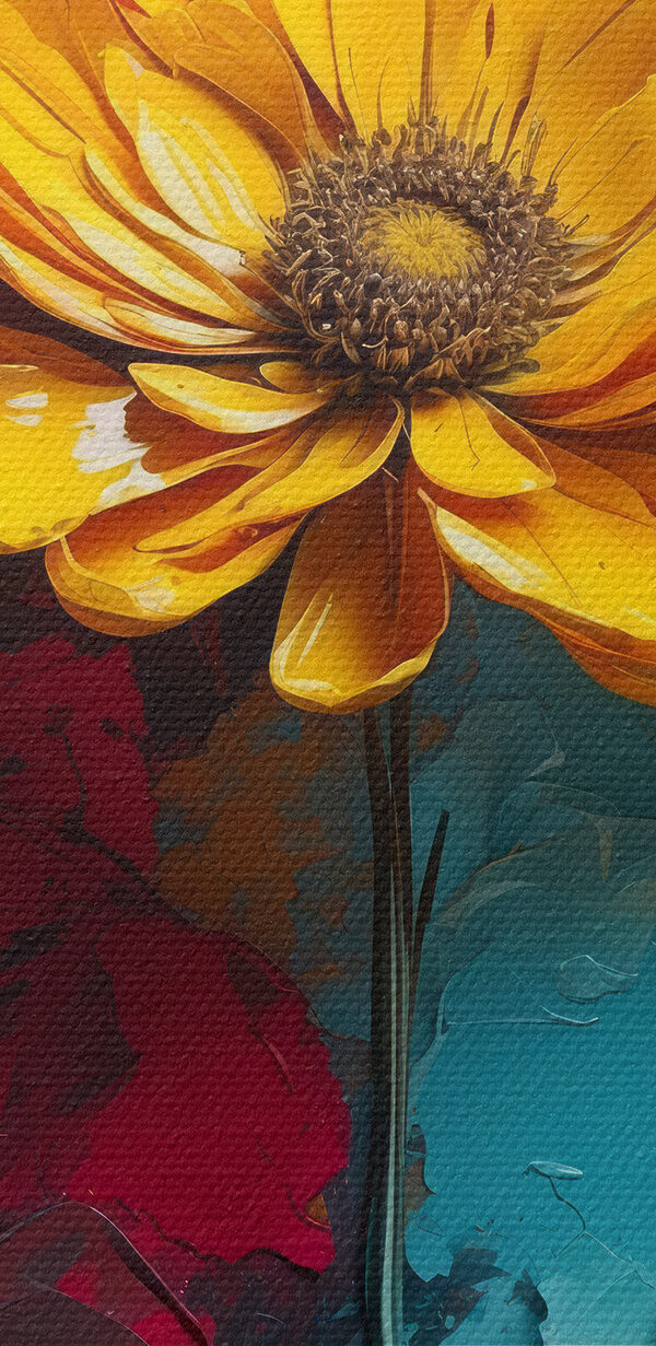 Yellow flower on a blue and red background Yellow flower on a blue and red background