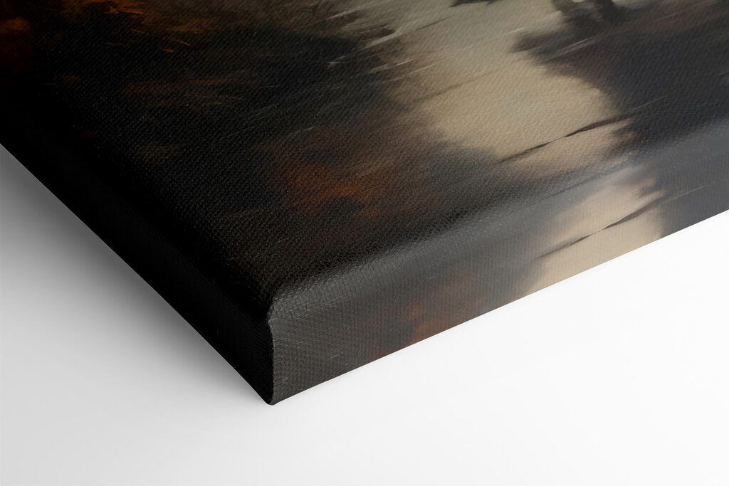 Woman in a person garment walking on a path with a full moon