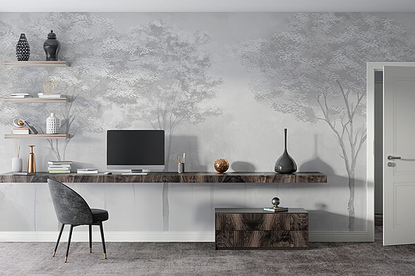 Group of trees in a foggy forest Group of trees in a foggy forest