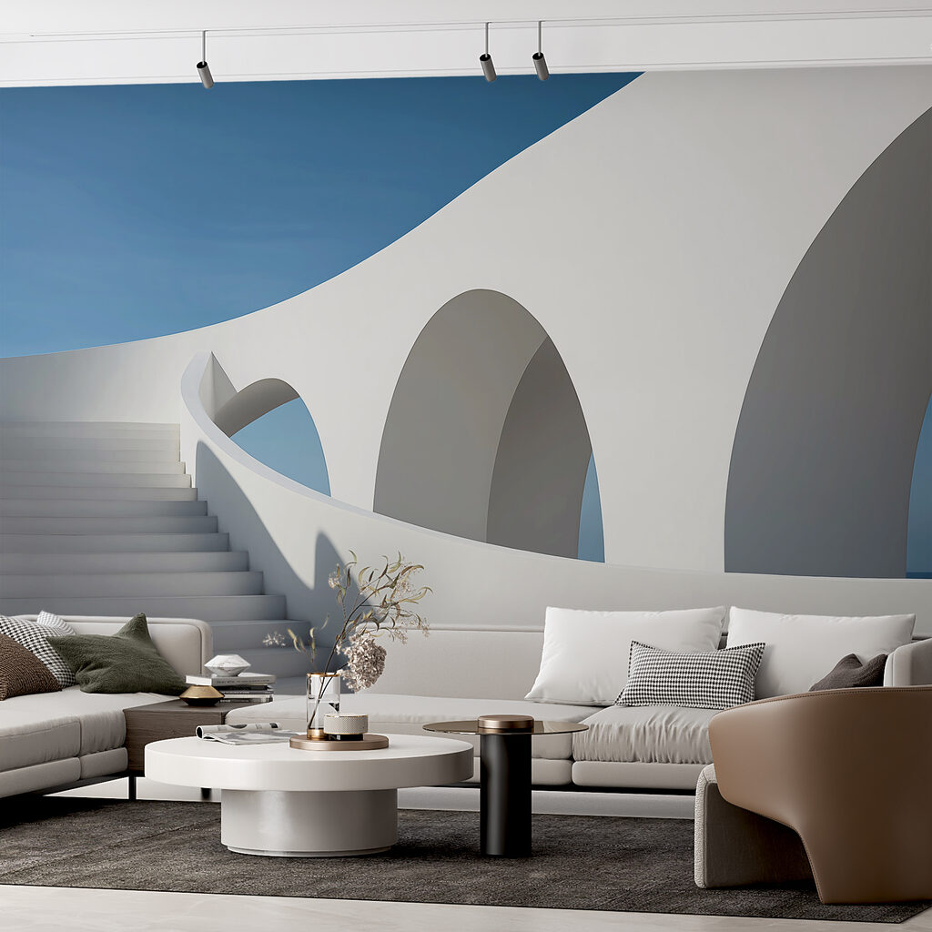 White staircase with arches White staircase with arches