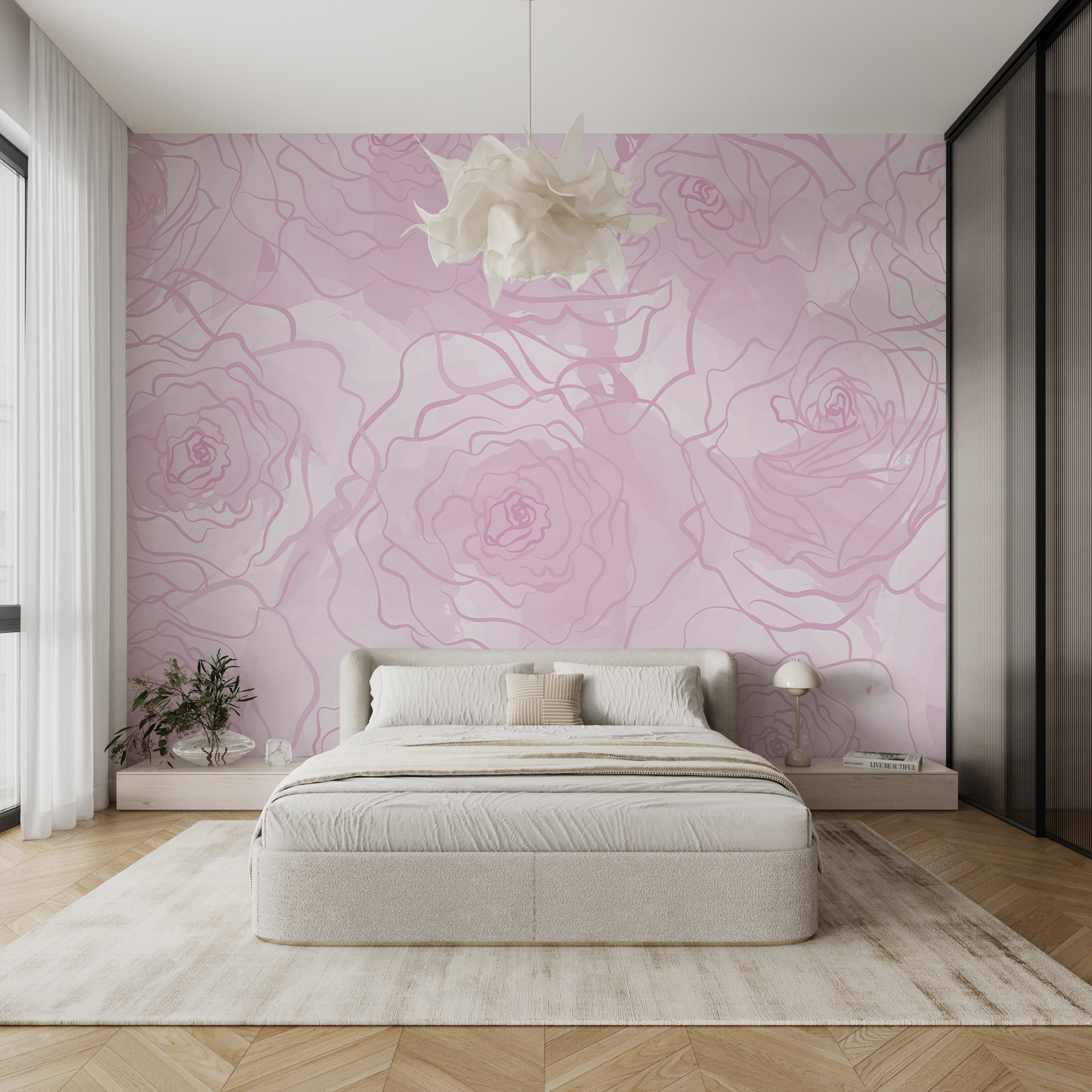 Pink roses on a white background