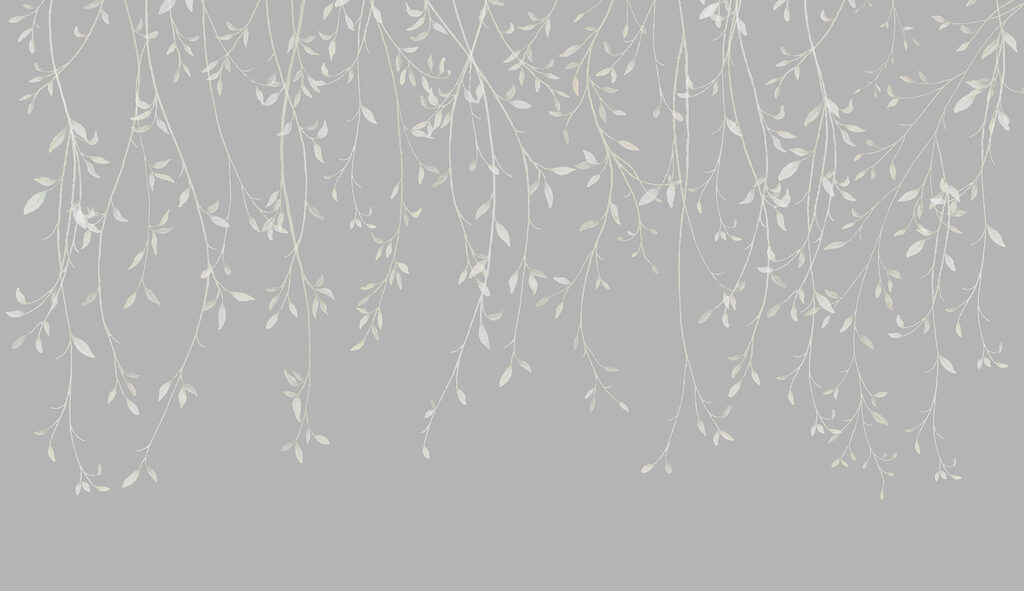 White and gray background with leaves