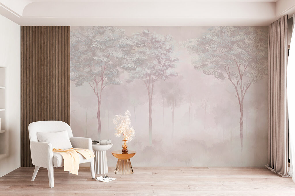 Foggy forest with trees