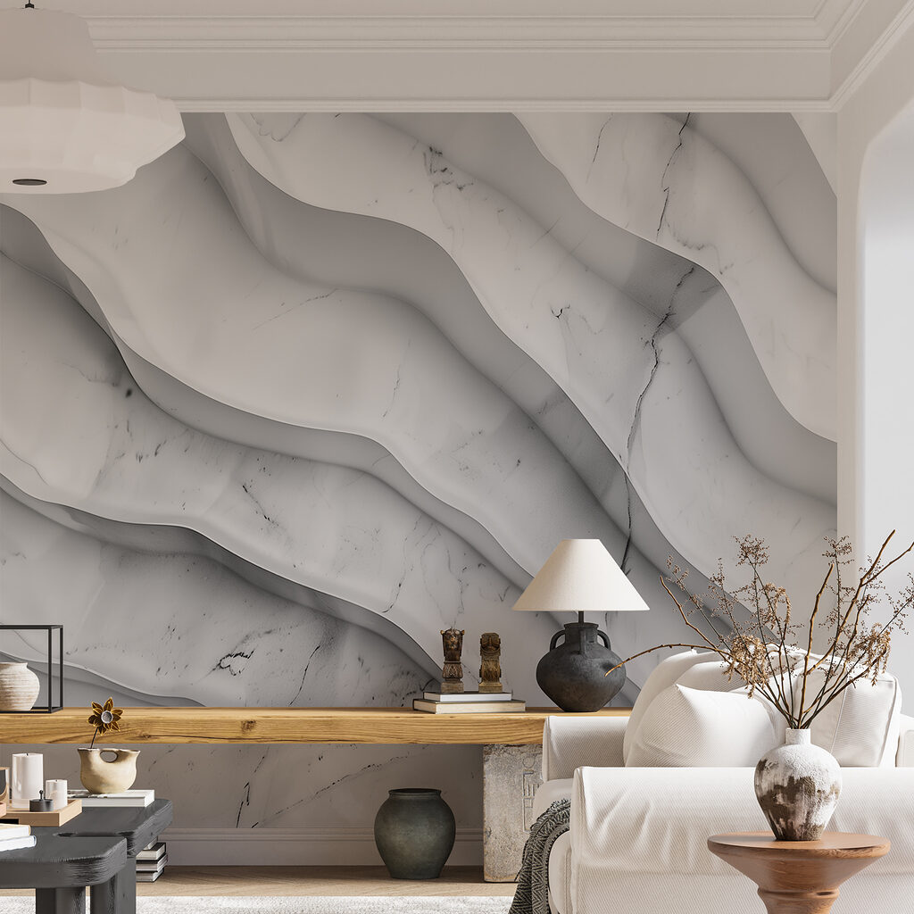 White marble surface with wavy lines White marble surface with wavy lines
