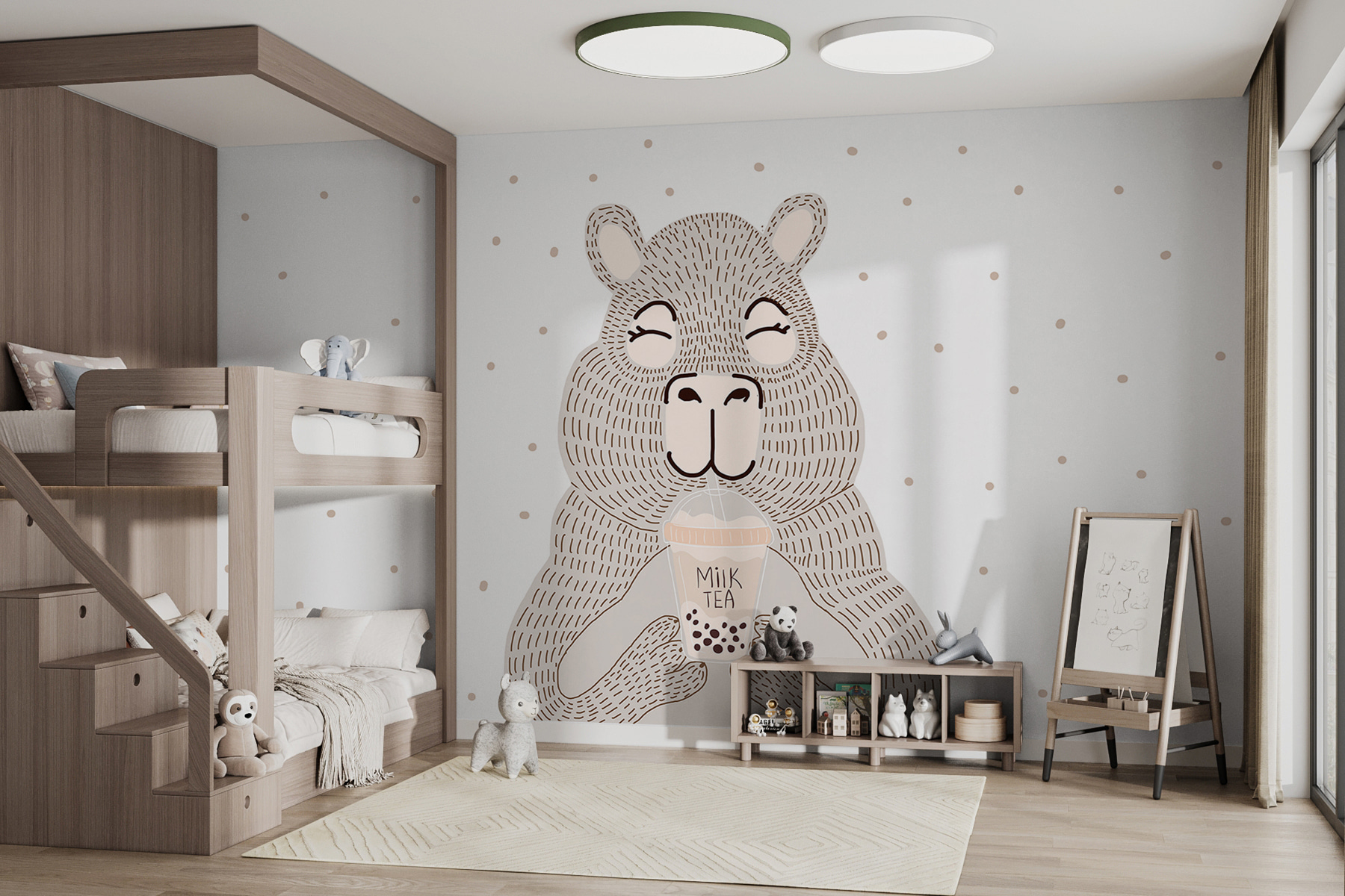 Cartoon of a bear holding a bubble tea