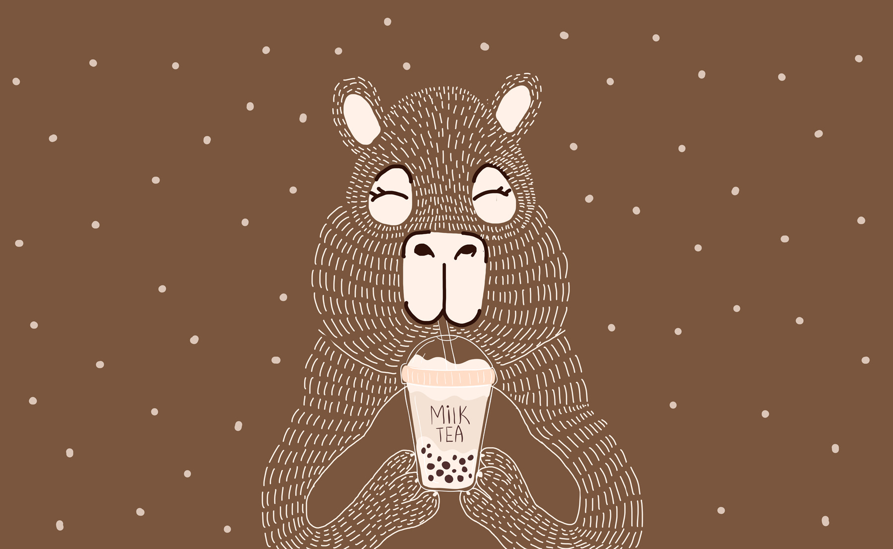 Cartoon animal holding a cup of milk tea Cartoon animal holding a cup of milk tea