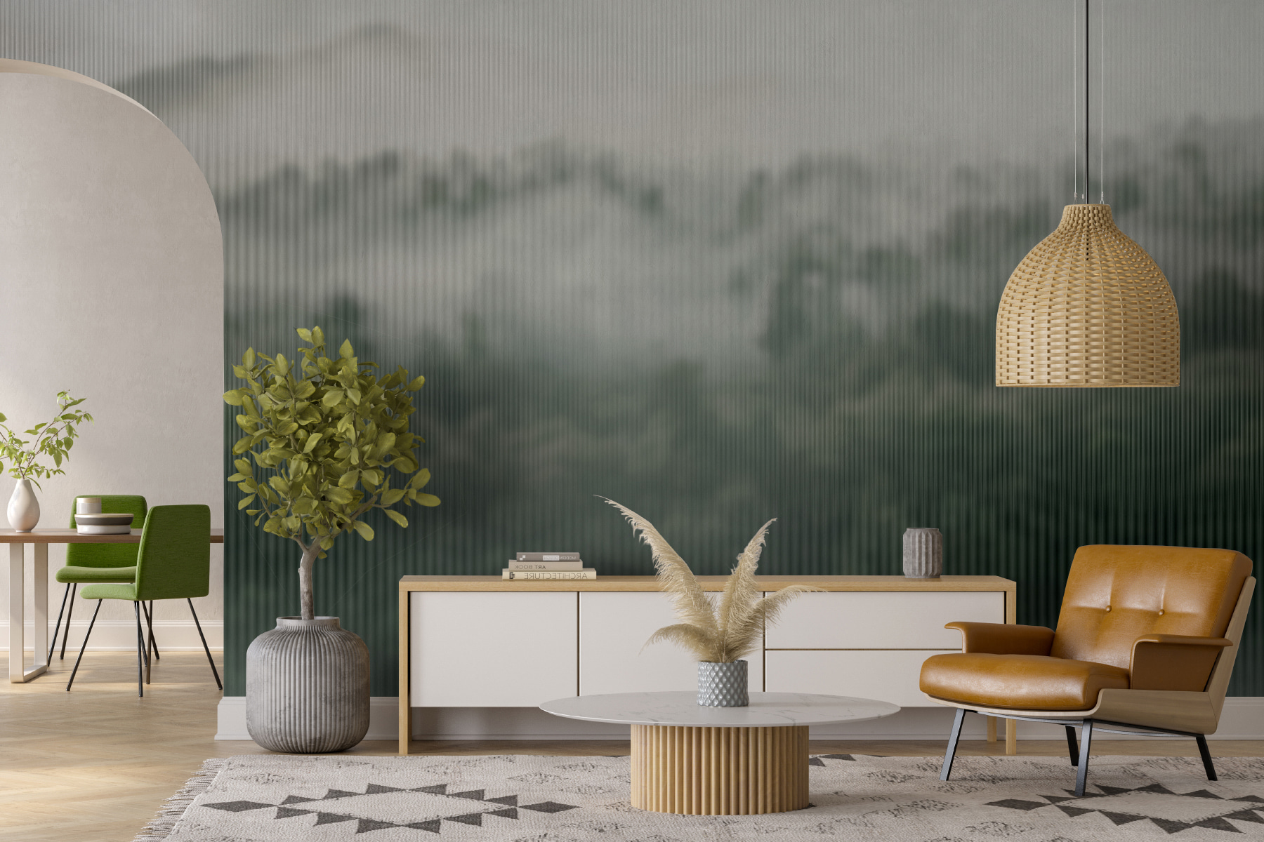 Foggy forest with trees