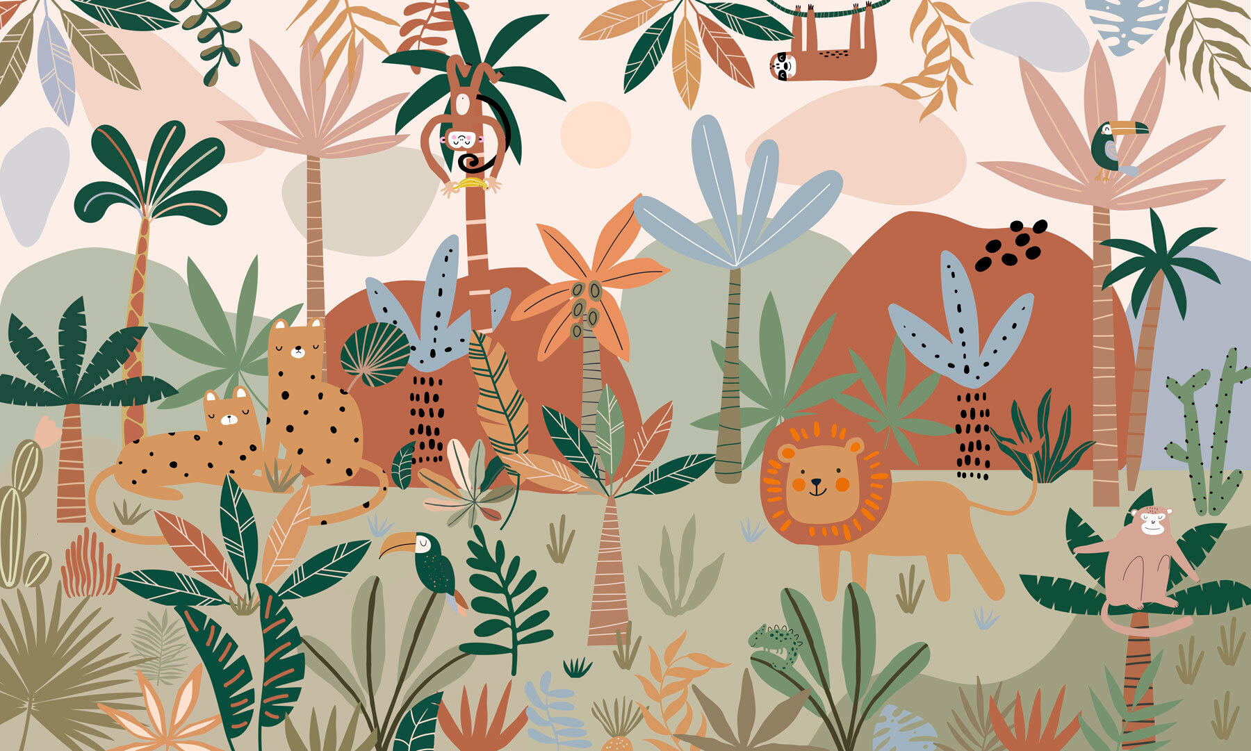 Cartoon of animals in a jungle