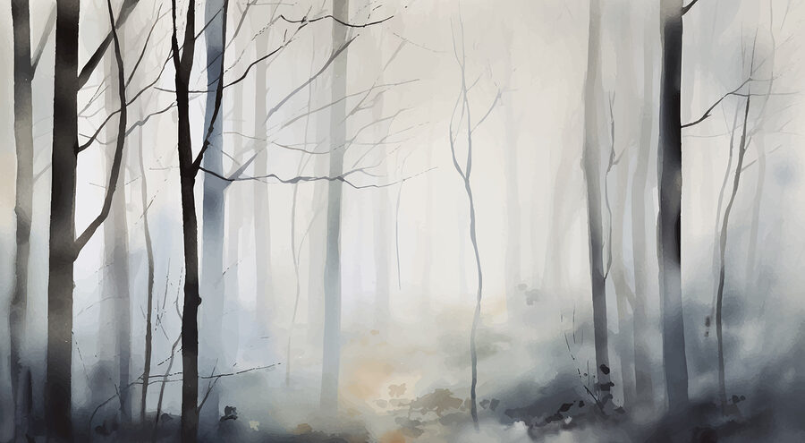Foggy forest with trees Foggy forest with trees