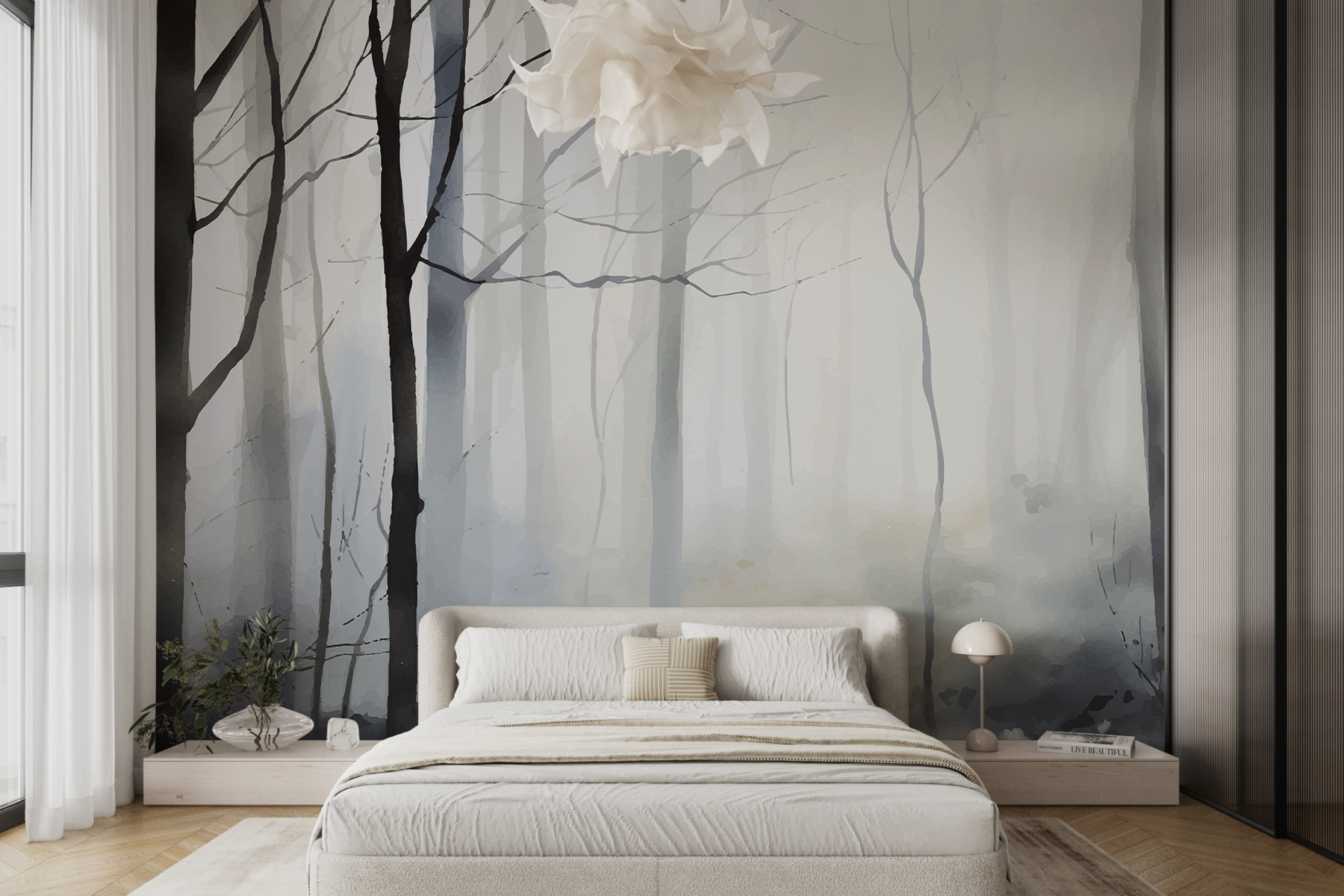 Foggy forest with trees