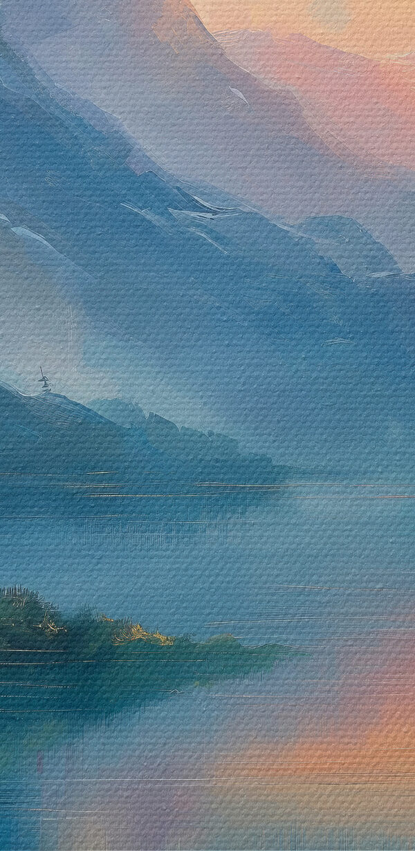 Painting of a lake with mountains and trees Painting of a lake with mountains and trees