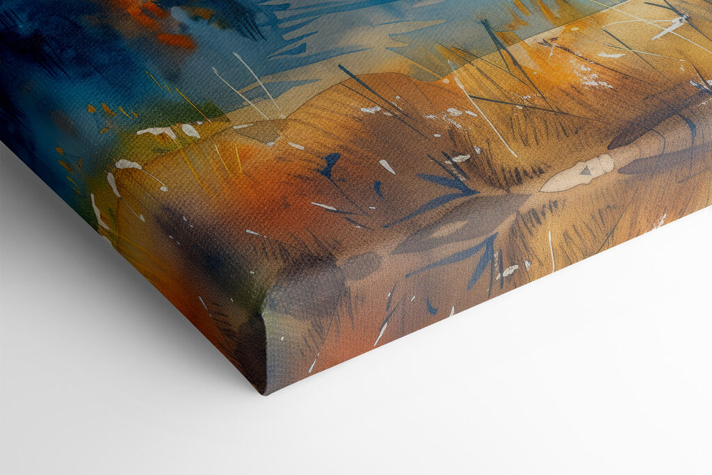 Watercolor painting of a lake surrounded by mountains and clouds Watercolor painting of a lake surrounded by mountains and clouds