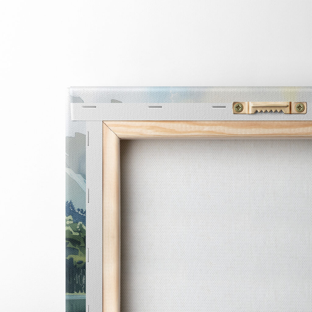 Water painting of a lake with trees and mountains in the background Water painting of a lake with trees and mountains in the background