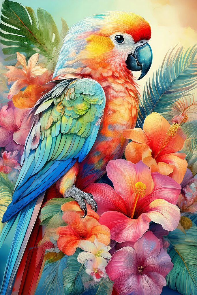 Colorful parrot on a floral background
