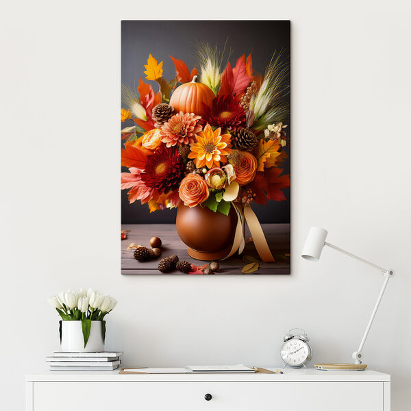 Vase of flowers and pumpkins Vase of flowers and pumpkins