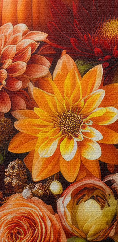 Vase of flowers and pumpkins Vase of flowers and pumpkins