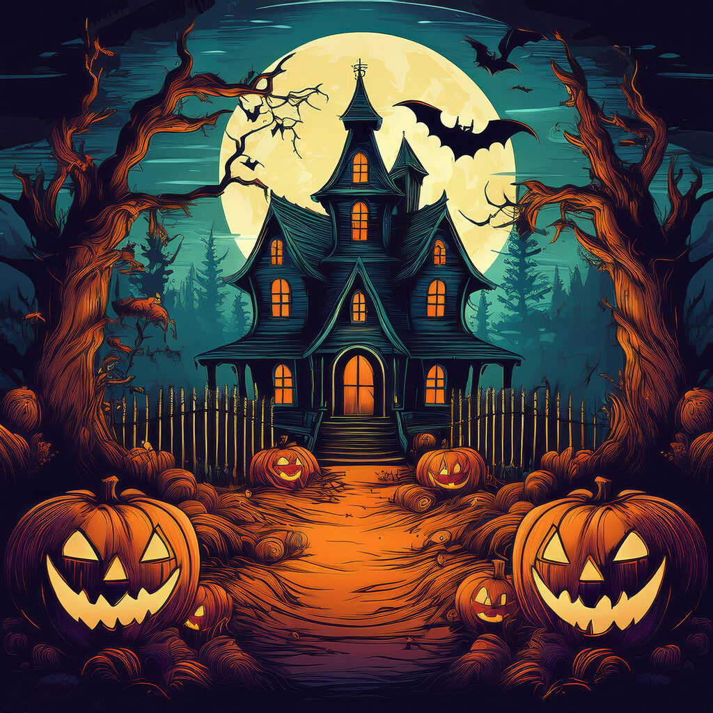 House with pumpkins and a fence in front of it House with pumpkins and a fence in front of it